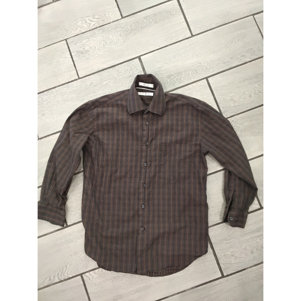 Alan Flusser Mens Striped Button Down Shirt Size S Brown Long Sleeve Casual